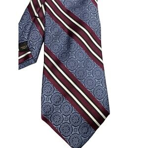 Jos. A. Bank Signature Gold Men's Silk Tie W/ Blue Pattern & Maroon Stripes EUC